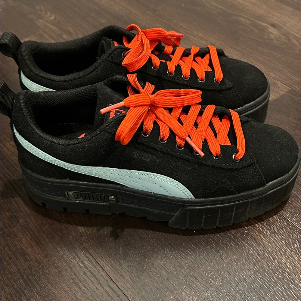 Puma limited Edited Dua Lipa sneakers, black and blue with red laces size 6.5